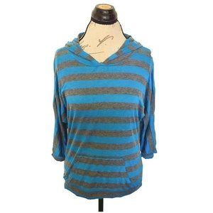 Delias Blouse Top Hooded Striped Blue Gray Size Small Long Sleeve Womens Juniors
